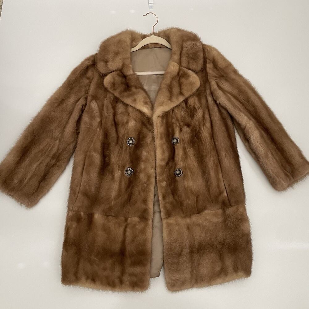 Vintage Genuine Fur Coat Champagne Beige Full Length Shawl Collar